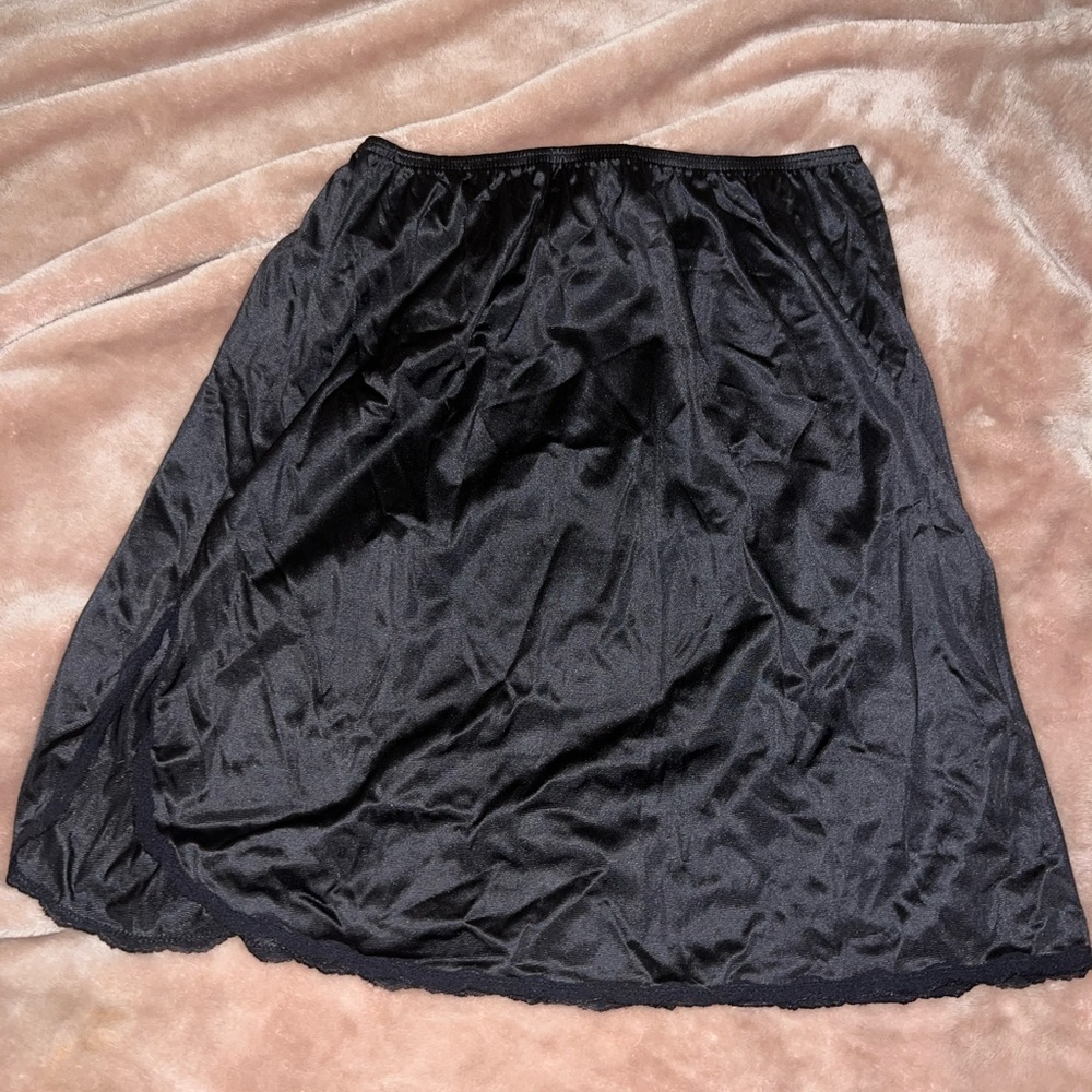 Vintage mini slip skirt lace trim